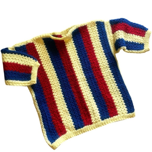 Hand Crochet Striped Multicolor Pullover Sweater Fits NEW Women’s Size S/M - Picture 9 of 9